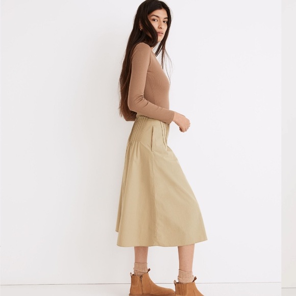 Madewell Muted Olive Button-Front Midi Skirt Sz 10 - Picture 2 of 9